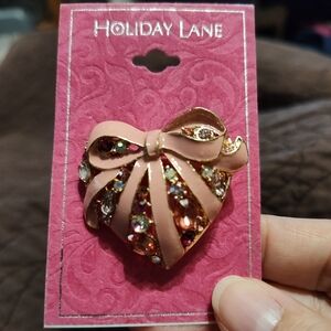 Sparkling Charter Club Holiday Lane Gold-Tone Crystal Heart & Bow Pin